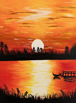 Orange Vibrant Sunset - Acrylic on Canvas 16x20 Original
