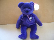 TY Beanie Babies Princess Diana Purple Bear w/Rose 1997 Retired w/Tags 8''