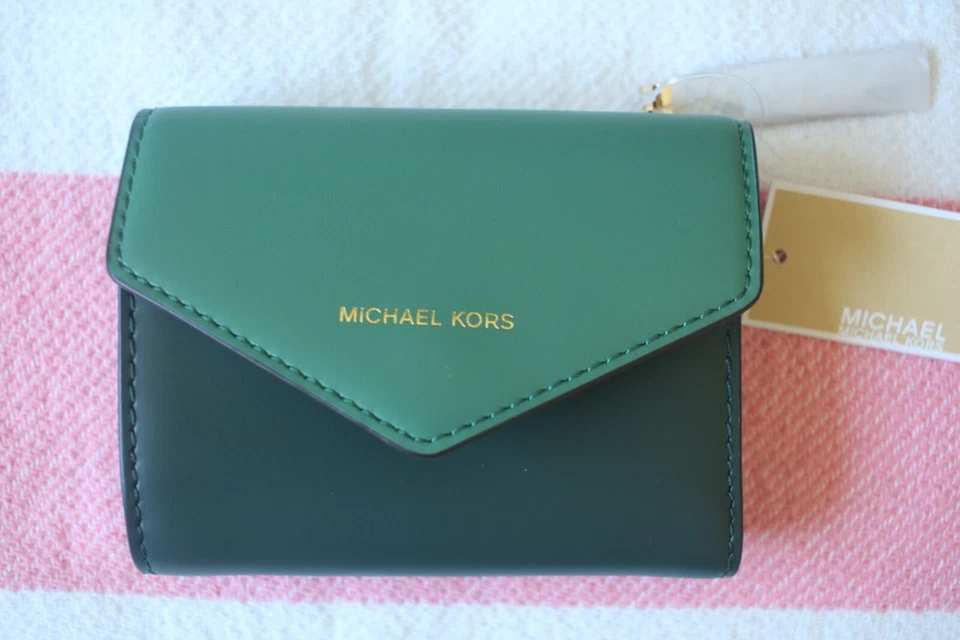 Michael Kors  Small Blakely Color-Block Leather Envelope Wallet Green NWT - Image 2 of 4