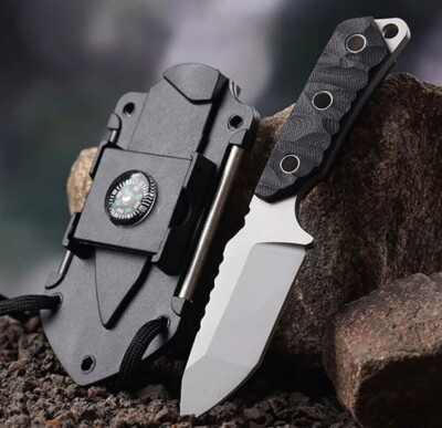 Tactical Knife Fixed Blade Knife Necklace Survival Rescue