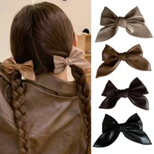 PU Leather Bow Hair Clip Ribbon Hairpin Bowknot Hair Barrette Duckbill Side Clip