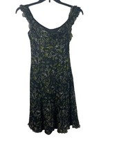 VTG 90s Nine West Black Flutter Sleeve Babydoll Floral 100% Silk A-line Dress 4P