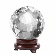 Clear Faceted Crystal Ball 110mm 4.2 inch With Wood Stand in Gift Box