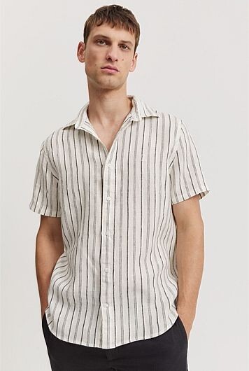 NEW BANANA REPUBLIC Linen Stripe Short Sleeve Shirt SIZE XL #626758