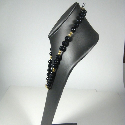 Black Plastic Beaded Necklace  21 inch  Goldtone Bib Vintage Strand 1970 1980 - Foto 6 di 8