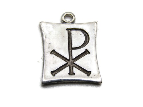 Vintage Christian Chi-Rho Christogram Pendant Religious Medal Silver Tone Charm