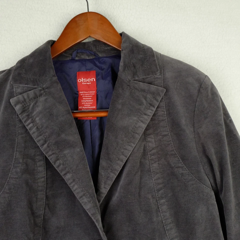 Chaqueta Blazer Olsen Europe Mujer 6 Gris Imitación Gamuza Recortada Clásica Retro Años 90 Foto 2 de 4