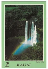 Wailua Falls with Rainbow Kauai Hawaii Aloha Series Postcard Unused 4 X 6