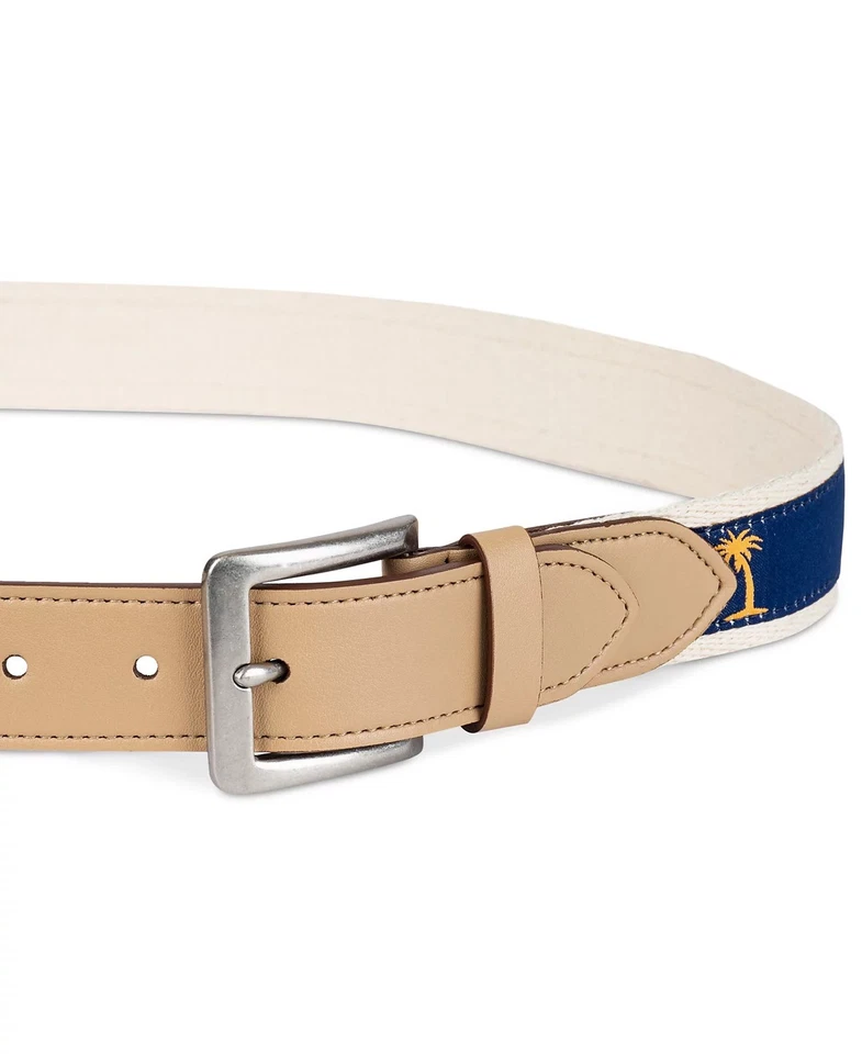 Cinturón de cinta de palmera Club Room para hombre | Caqui/Azul marino | Pequeño Foto 4 de 4