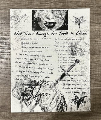 ''Not Good Enough for Truth in Cliché'' Signed Lyric Sheet- Falling in Reverse 