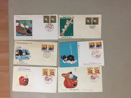 Six '50 Japan fdc.Each two same pair stamps,diff pictures