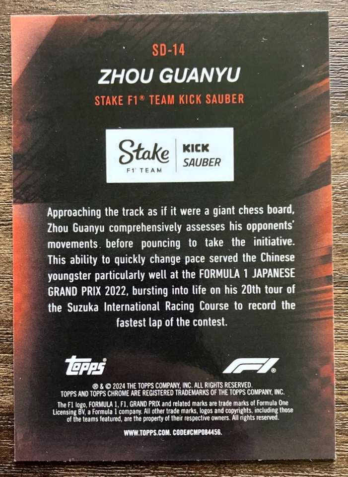 Speed Demons Zhou Guanyu SD-14 Kick Sauber 2024 Topps Chrome Insert Formula 1 F1 - Image 2 of 2