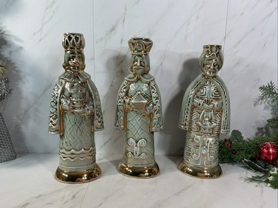 Vintage MCM Three Wise Men Candle Holders~ Hand Painted Blue Gold ~ 11 ~ READ!