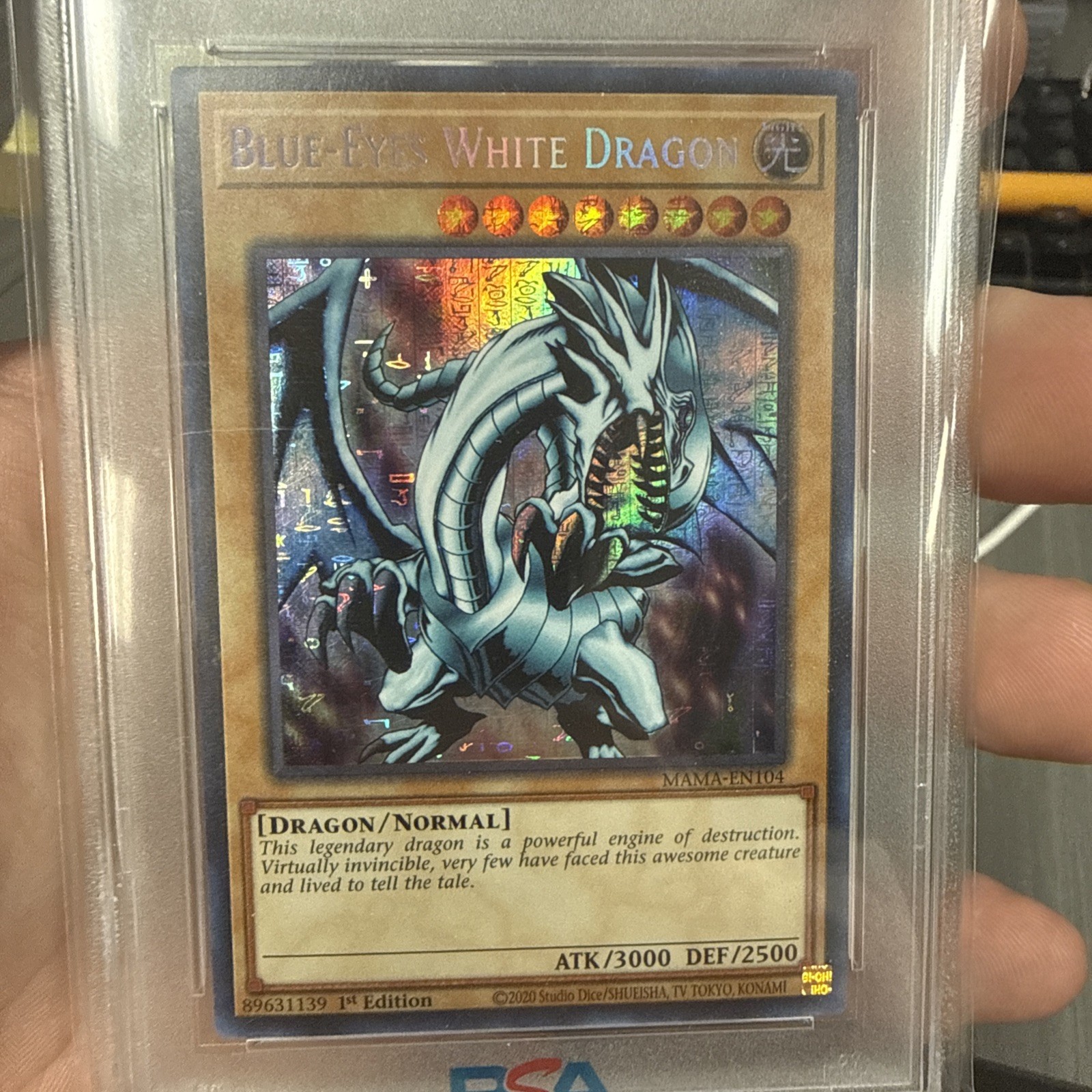 2022 Yu-Gi-Oh Blue-Eyes White Dragon MAMA-EN104 Pharaoh Secret Rare PSA 10 view 3