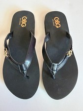 Guess GBG Los Angeles Women s Black Flip flops Gold Rhinestone Charm Sz 7 NEW