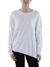 DKNY Women Mixed-Stitch Asymmetric Polyester Pullover Sweater Size XL Ivory 109