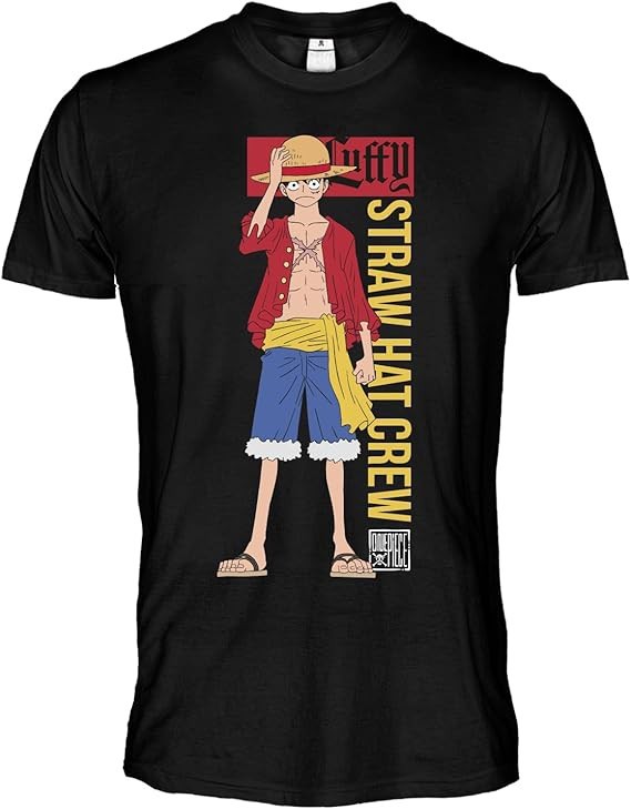 ONE PIECE T-Shirt LUFFY Strohhut Shirt Erwachsene ORIGINAL SCHWARZ