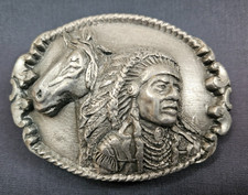 Vintage 1990 Siskiyou Buckle Co. Belt Buckle Native American Chief Joseph, Horse