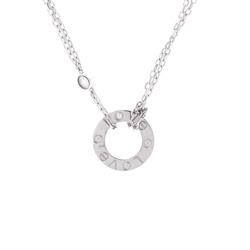 Cartier 2 Diamonds Love Pendant Necklace 18K White Gold with Diamonds