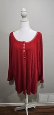 Ulla Popken Red Long Sleeve Knit Dress Casual Lounge Relaxed size 30 Button