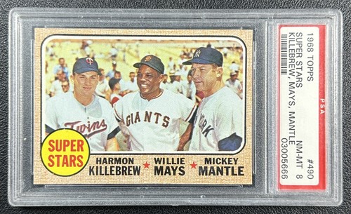 WILLIE MAYS MICKEY MANTLE HARMON KILLEBREW PSA 8 1968 TOPPS #490 SUPER STARS 666