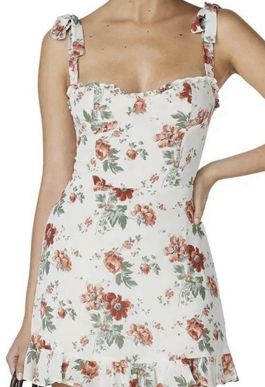 Reformation Summer Floral Christine Mini Dress Tie Shoulder Size 8