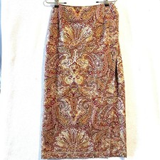 Vintage 90s Y2K Ralph Lauren Red Paisley Maxi Wrap Skirt Cotton Linen Size 8