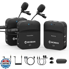 Moman C1X Wireless Lavalier Microphone, 2.4GHz Dual Channel Lapel Mic System 