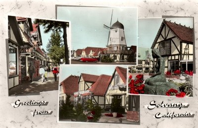 Solvang California - Multiple Views Windmill, Gift Shop - Chrome Postcard