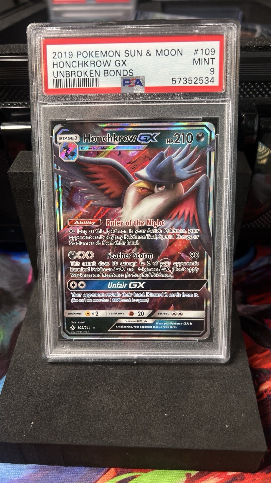2019 Pokémon Honchkrow GX #109 PSA 9 Mint Unbroken Bonds Full Art