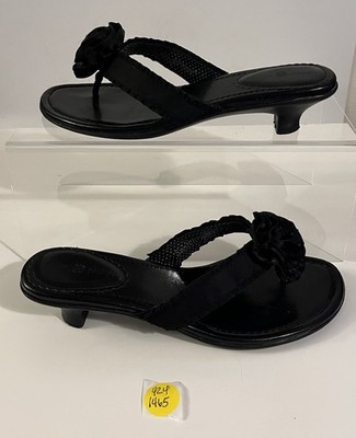 Lindsay Phillips Switch Flops Black w/ Polka Dot Flower Womens Size 10 M