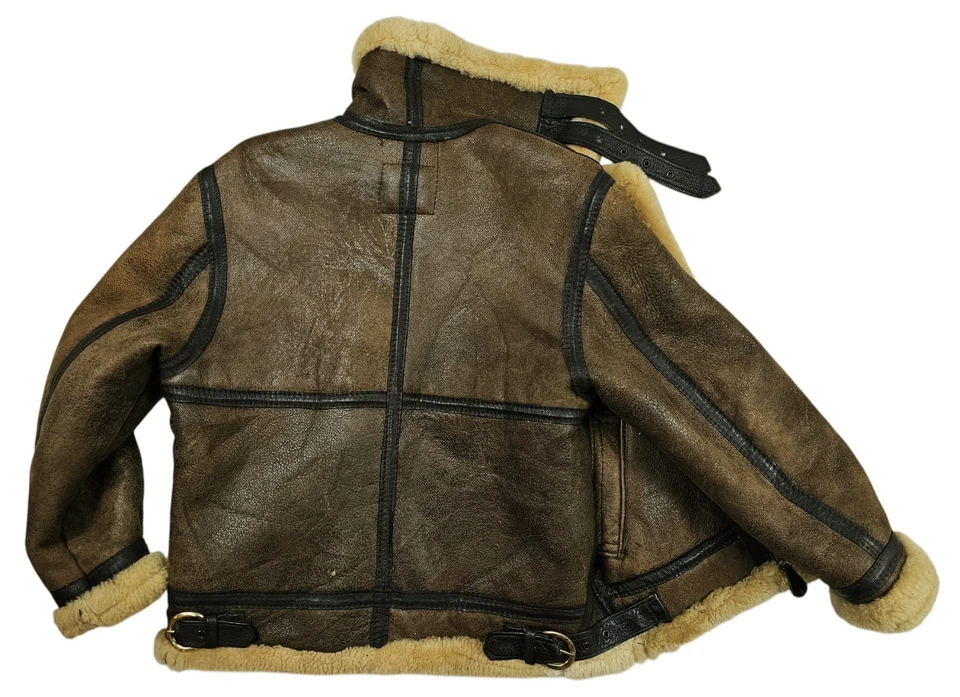 HOT VTG USA Men's SCHOTT @ B-3 BOMBER FLIGHT SHEEPSKIN BROWN LEATHER Jacket 36 S - Image 4 of 4