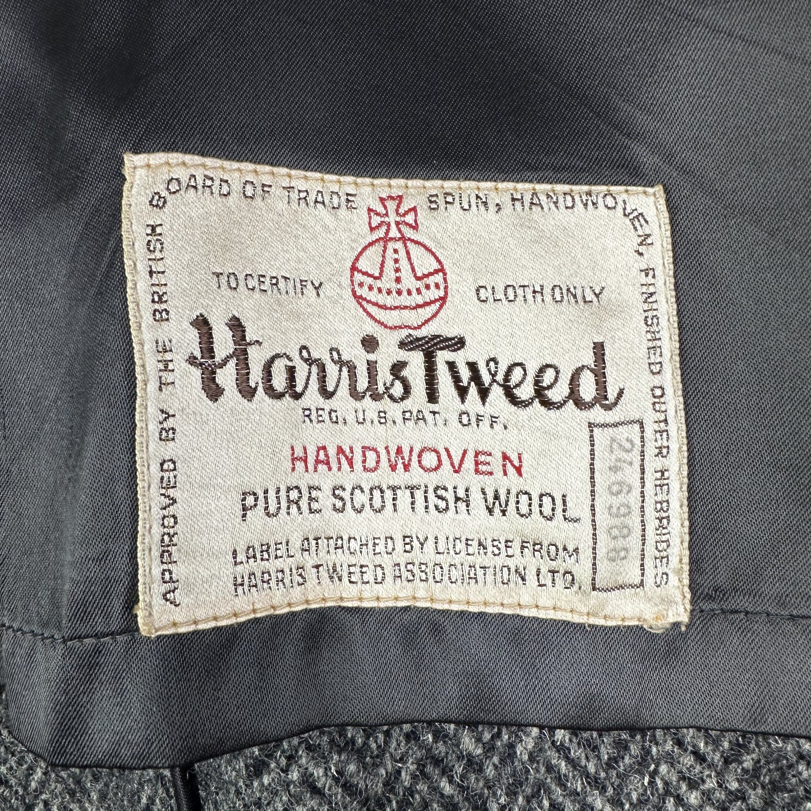 VTG Harris Tweed Overcoat Mens 44 Gray Herringbone Wool Notch Lapel Topcoat 60s image 6