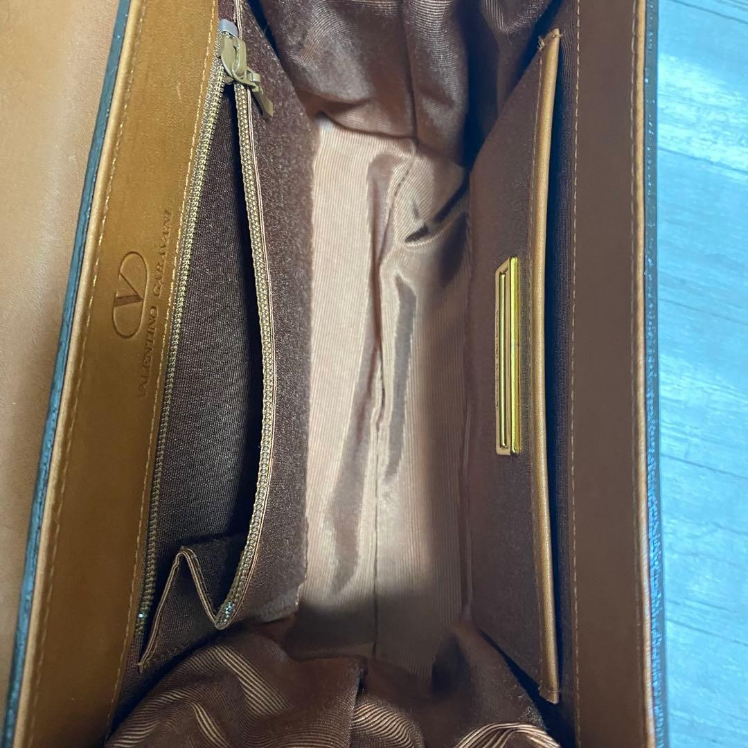 Valentino Garavani Leather Handbag Brown Vintage Classic Women's Bag Japan thumbnail 6