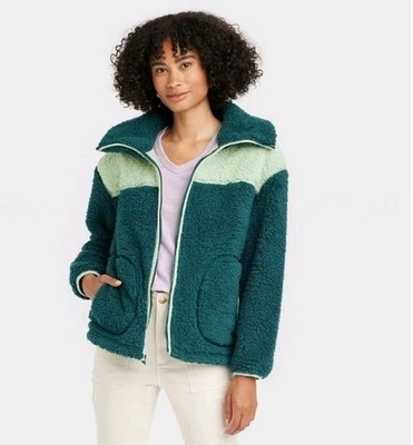 Universal Thread Womens  Small Sherpa Anorak Jacket Blue Green Fleece