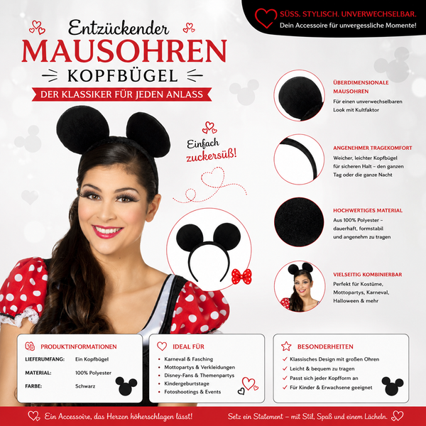 Mausohren KopfbüGel Schwarz Haarreif Karneval Fasching KostüM Accessoire-image