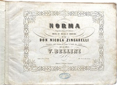 NORMA VINCENZO BELLINI SHEET MUSIC 1833 L EUTERPE TICINESE CHIASSO