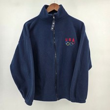 Vintage USA Olympic Games Navy Blue Full Zip Fleece Jacket Medium USA Made