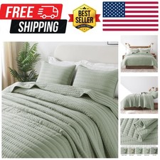 Sage Green King Size Quilt Bedding Sets with 2 Pillow Shams, Lightweight Soft...