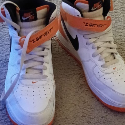 Nike Air Force 1 Mid Men s Mid Top Sneaker White/Black/Orange Lace Hook