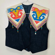 Vintage Wool Guatemalan 1970s Folk Art Beaded Cropped Vest