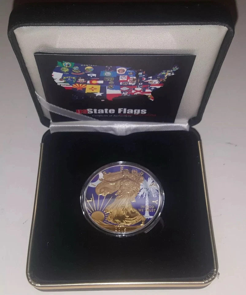South Carolina State Flag Liberty Eagle 1 oz Paint Silver Gilded Box Certificate - Image 2 of 4