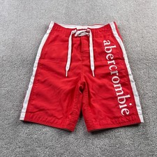 Abercrombie Board Shorts Mens Small Red Spellout Logo Swim Trunks Preppy