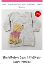 Vintage Winnie The Pooh cream kn dress/Top Kids Boys Girls Childrens 9-12 moths