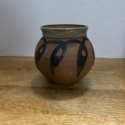 Vintage Red Ware Pottery With Glazed Inside With Outer Drip Glaze Signed E.M.S