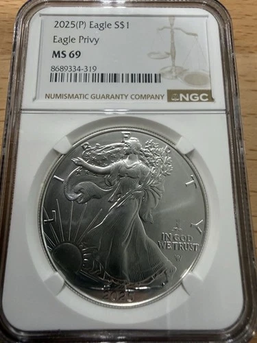 2025 P American Silver Eagle NGC MS69 ASE Eagle Privy Graded US Coin Slab