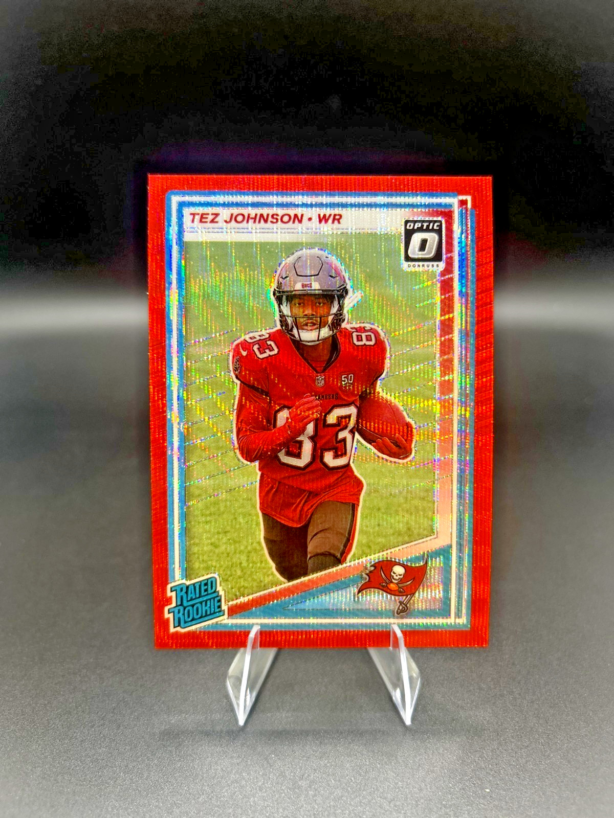 2025 Panini Donruss - Rated Rookie Tez Johnson #313 Optic Preview Red Wave Prizm