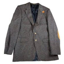 VTG Evan-Picone Mens Tweed Blazer 42 Long Gray Brown Suede Elbow Sport Coat