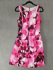 Calvin Klein Womens 4 Fit Flare Dress Midi Pink Tye Dye Sleeveless Linen Blend 