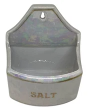 Czech Lusterware Salt Cellar Canister Iridescent Glaze Pearl Opalescent Vtg Whit